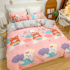 Cute Rubbit Bedding Sets Girls Boys Bed Linen Duvet Cover Flat Sheet Pillowcase Home Use Winter King Single Full Size Set 2022