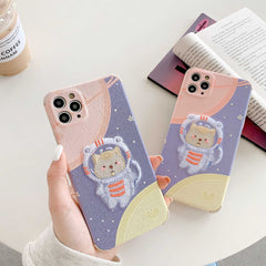 Cute 3D Space astronaut bear phone cover for iphone 11 Pro Max X XS MAX XR 7 8 Plus case soft embroidery IMD coque fundas capa