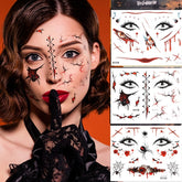 Yickyue Halloween Temporary Tattoo Stickers Waterproof Lasting Terror Spider Lip Scar Bloody Mask Design Fake Tattoo Sticker Face Makeup