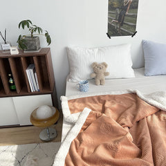 Yickyue Milk Velvet Imitation Wool Embossed Blanket Double Layer Thicken Blankets for Autumn Winter Comfortable Warm Blanket Comforters
