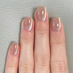 YICKYUE - Naked Pink Cat Eyes Handmade Press on Nails Wearing Armor Square Short Armor Simple Solid Color Cute Nail Art