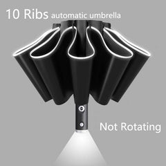 Fully Automatic UV Umbrella With LED Flashlight Reflective Stripe Reverse Large Umbrellas For Rain Sun Heat Insulation Parasol