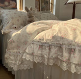 YICKYUE - Romantic sweet pink floral rose bedding set,twin full queen ruffled lace cotton home textile bedspread pillow case duvet cover