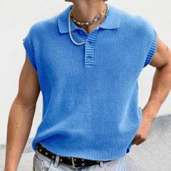 Hearujoy Fashion Mens Knit Polo Shirt Sleeveless Lapel Button Loose Tee Tops Spring Summer Casual Trend Polos Tshirt Men Clothing