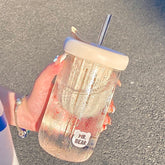 Yickyue Cups and Mugs Coffee Glass Cup Kawaii Glasses Transparent Goblet Mug Drinking Set Lid Straw Drink Ware Cute Go Bubble Tea Dining