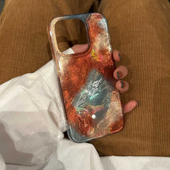 YICKYUE - Motting Gradient Blue Orange Shiny Glacier Cover For Iphone 16Pro 16 13 14 15 12 Pro Max 15Pro 14ProMax 13ProMax Phone Case