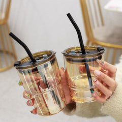 Custom reusable glass cup with lid and straw Joker vintage premium glass bamboo cups creative coffee cups straw cups portable