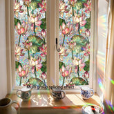 YICKYUE - Vibrant for Lotus Flower Window Cling - 17x39.37 Inch, Double-Sided Privacy Sticker with Mosaic Effect, Electrostatic No-Residue PVC Film for Home & Office Use, Waterproof & Mildew Proof, Home Window Treatment | V