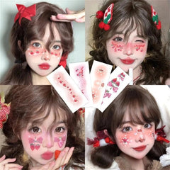 Yickyue 2/4/10 Tattoo Stickers Face Christmas Makeup Disposable Cute Snowflake Elk Blusher Love Sweet Korean Makeup Decorative Stickers