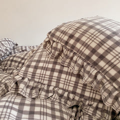 Yickyue Gray plaid Bedding set milk cashmere bed set Queen King Size 4Pcs(1 Duvet Cover 1Bed skirt Pillow Shams)
