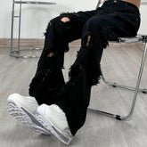 Hearujoy Men's American Vintage Distressed Jeans High Street Straight Tube Loose Fitting Pants Ripped Denim Trendy Y2k