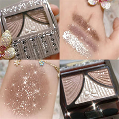 YICKYUE - Three-color Pearly Eyeshadow Palette Bright Matte Shimmer Crystal Bow Tie Glitter Eyeshadow Waterproof Lasting Pigment Makeup