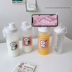Simple Korean style lovely straw glass cup with cover and scale student sports large capacity water cup