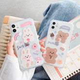 Cute Peach bears phone case for iphone 11 case geometry silicone soft clear for iphone XR XS MAX 7 8 Plus 11 Pro Max cover funda