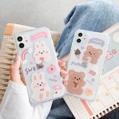 Cute Peach bears phone case for iphone 11 case geometry silicone soft clear for iphone XR XS MAX 7 8 Plus 11 Pro Max cover funda