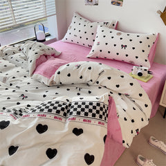 YICKYUE - Pink Washed Cotton Bedding Set Duvet Cover Pillowcase bed sheet Washed Full Size Bed Linen Duvet Cover Set Queen/King 180 220
