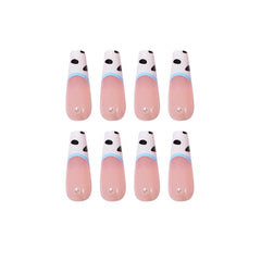 24pcs artificial nails with glue Milk pattern long ballet pearl wear manicure False nails nail extension forms