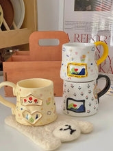 YICKYUE - Retro Ceramic Coffee Mug with 3D Carving and Printing Design, Household Drinking Utensil, Milk Cup Set with Handle, A Birthday P