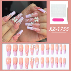 YICKYUE - 24pcs/box long ballet nails, flowers, press on nails, nail art patches, acrylic nails, for women and girls daily wear, y2k nails