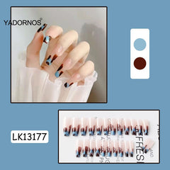Pink Fake Nail Patch Long Round Head Sweet Style Nails Graffiti Pattern Nail Art Finished Nail Piece 24PCS Best Gifts TY