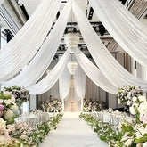 YICKYUE - White 10M Wedding Ceiling Drapes Decortions Shiny Chiffon Curtain Draping Drapery for Mariage Outdoor Ceremony Swag Party Decor