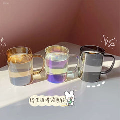 Ins Laser Glass Cup Heat Resistant Coffee Mug Cute Transparent Colorful Drinking Cups For Girl Creative Tea Juice Milk Glass Cup