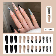 24pcs Matte Color With White Flower Fake Nails Long Coffin Press on False Full Cover Artificial Ballet Display Nail Tips Art