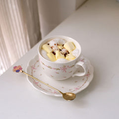 YICKYUE - French Classic Coffee Cups Embossed Ceramic Tea Cup Saucer English Afternoon Tea Porcelain Teacup Home Hotel Handmade Cups