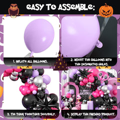 YICKYUE - Black Hot Pink Halloween Balloon Arch Garland Kit Skeleton Starburst Balloons for Birthday Halloween Theme Party Decoration