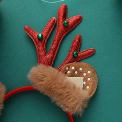 Yickyue Christmas Red Green Pale Gold Anlter Hair Hoop Plush Deer Ears Headband Girls Xmas Gifts Happy New Year 2023 Party Decorations