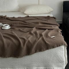 Yickyue 1pc Blanket 100% Cotton Sofa Towel Tassels Bed Linen Solid Color Shawl manta Skin-friendly Plaid Home Blankets