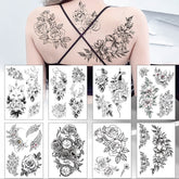 49 Designs Waterproof Temporary Black Sketchs Flowers Tattoo Stickers Flash Fake Body Tattoos for Women