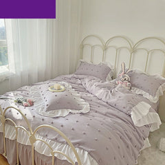 Korean princess style hair ball quilt cover lace four-piece bedding small fresh dormitory bed sheet bed skirt three-piece set