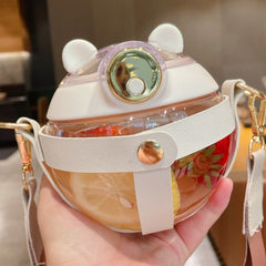 650ml Cute Magic Balls Water Bottle With Straw Summer Children's Student Transparent Plastic Water Kettle Big Belly Milk Cup