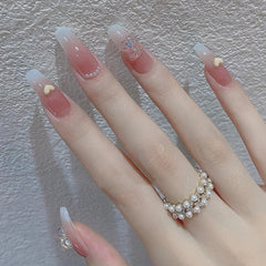 24Pcs/Box French Long Flower Fake Nails Bow Design Butterfly Full Cover Press On Nails Detachable False Nails with Glue