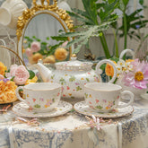 YICKYUE - English Exquisite Coffee Cup Saucer Set Pastoral Gold Ceramic Home Drinkingware Afternoon Tea Set Flower Black Tea Coffee Pot