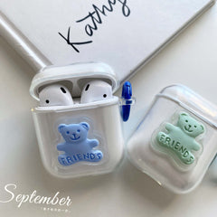 Happy bear shockproof earphone shell for airpods pro charging case wireless bluetooth box for apple airpod 3 2 1 cute 3d cover