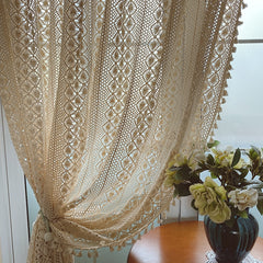 Yickyue pastoral hollow out lace crochet cotton thread weaving partition cortinas window curtain living room balcony bedroom LQ