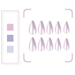 Yickyue 24pcs Fake Nails Medium Length Stiletto Almond Shape Purple Aurora Artificial Nails Wearable False Y2k Nails Press On Nail Tips