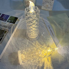 Creative Diamond Rose Light Simulation Candle Night Light Bedroom Bedside LED Lamp Rose Petal Atmosphere Light Desk Ornament