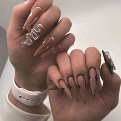 Yickyue Mid Length Ballet False Nails With Gradient Flashing Ripples Fake Nails Finished Product Wholesale Detachable Full Cover Acrylic