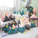 Crown Plush Pillow Colorful Stuffed Soft Star Heart Shape Throw Pillow Moon Cushion Baby Kids Gift Girls Baby Room Decoration