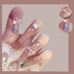24Pcs Long Coffin False Nails colorful Aurora 3D Bow Wearable Press on Fake Nails for Women and Girls Summer DIY Fake Nail Patch