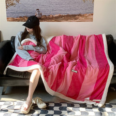 YICKYUE - ns Nordic Style Lambswool Blanket, Simple Striped, Contrast Color, Korean Style, Office, Home, Casual, Lunch Break