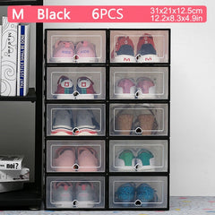 6pcs Fold Plastic shoe boxes storage box shoes box thickened dustproof shoe organizer box superimposed combination shoe cabinet