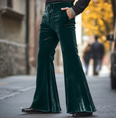 Hearujoy High Street Velvet Flared Pants For Men Vintage Slim Fit Suit Trousers Spring Autumn Fashion Comfort and Soft Pant Streetwear