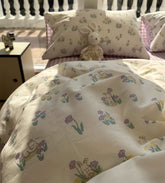 YICKYUE - Romantic rabbit floral purple plaid bedding set kid,twin full queen kawaii cotton home textile bed sheet pillow case quilt cover