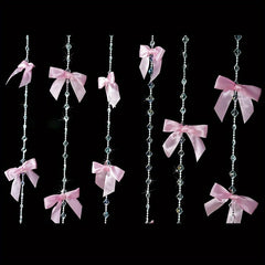 YICKYUE Pink Bow Hanging Garland Ribbon Bow Party Decorations Coquette Birthday Decorations Bow with Crystal Bead for Bachelorette Bridal Shower Engagement Wedding Pink