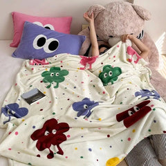 YICKYUE - Ins Korean Fresh Double Sided Plush Blanket Sofa Decoration Blanket Skin Friendly Coral Plush Double Cool Blanket For Summer