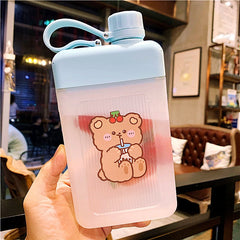 450ml Cute Bear Flat Water Bottle Plastic Sports Bicycle Drinking Juice Reusable Portable Gym Bottles BPA Free Creative Cup Gift